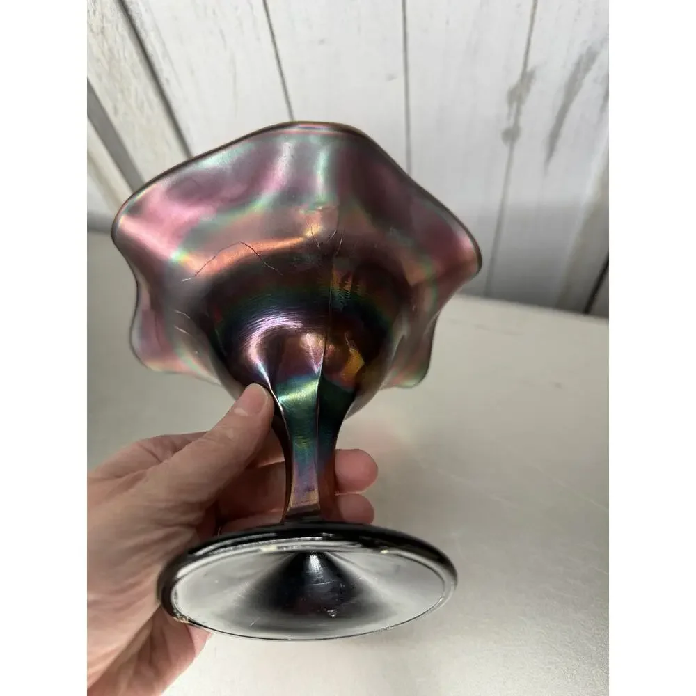 VTG Northwood Rainbow Deep Amethyst Carnival Glass Compote Candy Dish